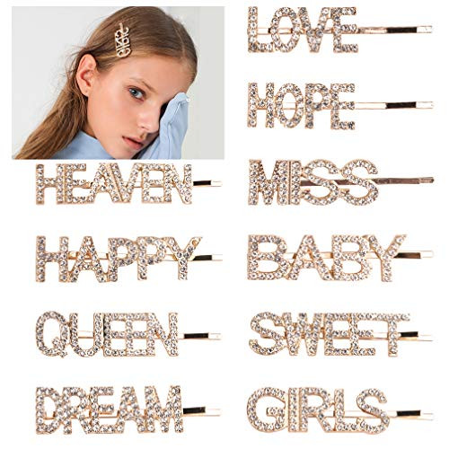 10PCS Word Hair Clip Letter Bobby Pins Sparkly Gold Barrettes Bling Handmade Luxury Crystal Hair Jewellery Headwear Accessories for Women Girls 10PCS Word Hair Clip Letter Bobby Pins Sparkly Gold Barrettes Bling Handmade Luxury Crystal Hair Jewellery Headwear Accessories for Women Girls
