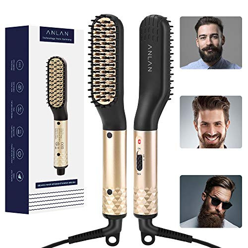 ANLAN Ionic Beard Straightening Comb Beard Straightener Mens Heated Brush Electric Beard Brush Hot Comb Hair Straightener Brush with Heating Control Dual Voltage Hot Tools, 110V-240V