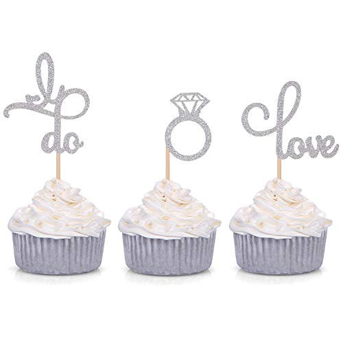 Set of 24 Silver Glitter Love Diamond Ring I Do Cupcake Toppers for Wedding Bridal Shower Engagement Party Picks Set of 24 Silver Glitter Love Diamond Ring I Do Cupcake Toppers for Wedding Bridal Shower Engagement Party Picks