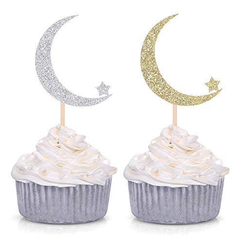 Handmade Twinkle Twinkle Little Star Cupcake Toppers Baby Shower Decoration Star and Moon Picks - Silver and Gold (24 Counts) Handmade Twinkle Twinkle Little Star Cupcake Toppers Baby Shower Decoration Star and Moon Picks - Silver and Gold (24 Counts)