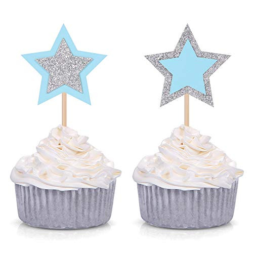 24 Counts Twinkle Twinkle Little Star Cupcake Toppers Baby Shower Birthday Party Decoration Picks (Silver and Light Blue) 24 Counts Twinkle Twinkle Little Star Cupcake Toppers Baby Shower Birthday Party Decoration Picks (Silver and Light Blue)