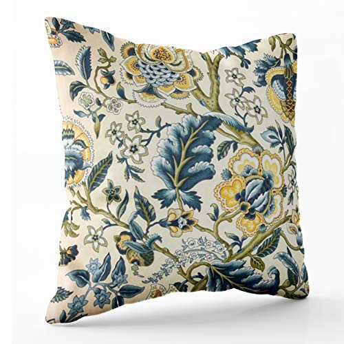 Shorping Zippered Pillow Covers Pillowcases 18X18 Inch Floral Jacquard Print Blue Yellow hues Decorative Throw Pillow Cover,Pillow Cases Cushion Cover for Home Sofa Bedding Bed Car Seats Decor