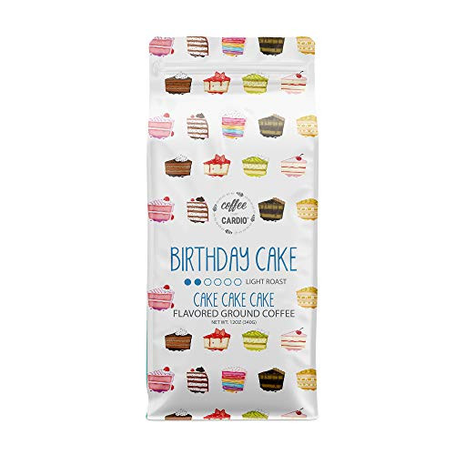 Coffee Over Cardio Birthday Cake Coffee Grounds (12oz Bag) - Birthday Cake Flavored, 100% Arabica Beans, Costa Rica Light Roast Coffee Grounds