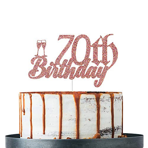 Rose Gold Glitter 70th Birthday Cake Topper, Happy 70th Birthday Cake Topper, 70th Birthday Party Decoration