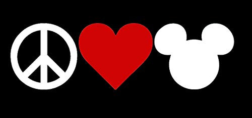 CCI Peace Love Mickey Red Heart Decal Vinyl Sticker|Cars Trucks Vans Walls Laptop|White |5.5 x 1.75 in|CCI2157