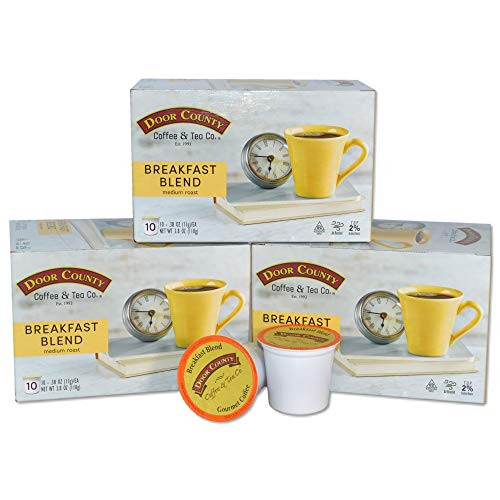 Door County Coffee, Single Serve Cups for Keurig Brewers, Breakfast Blend Coffee, Medium Roast, Ground Coffee, 30 Count