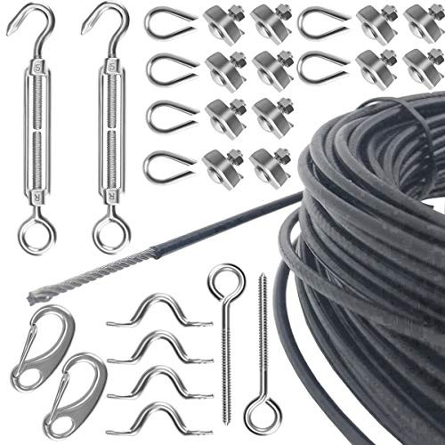 Senmit Globe String Light Suspension Kit, Outdoor Light Hanging Kit,Vinyl Coated Stainless Steel Cable, 110 ft.with Turnbuckle Hooks