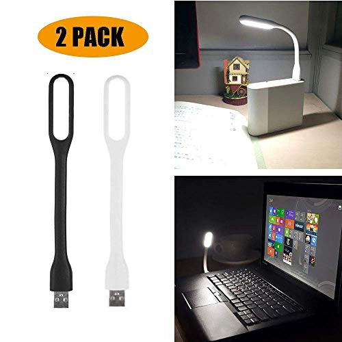 FINENIC ?2 Pack?Mini USB LED Light Lamp, USB Light for Laptop Computer Keyboard, Flexible Gooseneck Reading Light, USB Powered LED Light, Portable USB Laptop Light (Black+White)