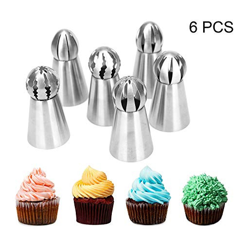 Russian Piping Tips 6 PCS, Youthful Stainless Steel Russian Piping Ball Tips Flower Frosting Icing Piping Nozzles Set Cake Decorating Tips Kit for DIY Baking Cake Decorating Supplies Kit (6 PCS)