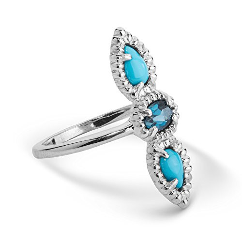 Carolyn Pollack Sterling Silver Turquoise and Blue Topaz Gemstone 3-Stone Ring Size 9