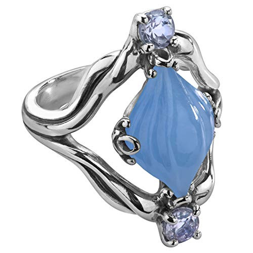 Carolyn Pollack Sterling Silver Blue Jade Gemstone Carved Ring Size 6