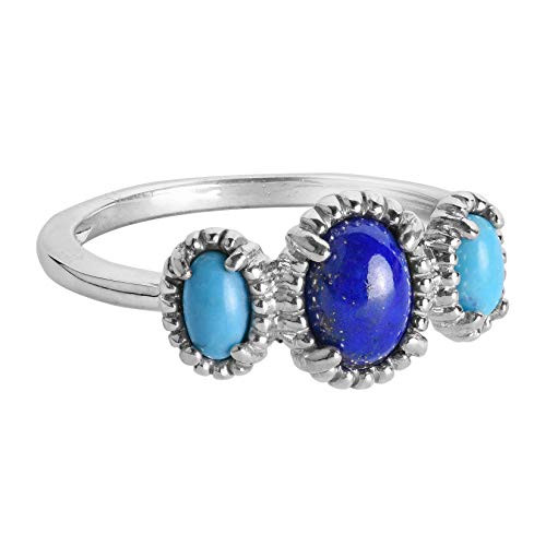 Carolyn Pollack Sterling Silver Turquoise and Blue Lapis Gemstone 3-Stone Ring Size 8