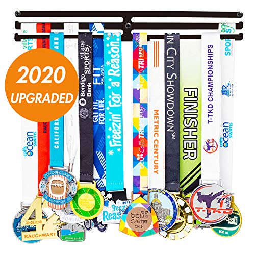 Miayork Medal Holder Display Hanger Rack Medals-Black Medal Holder Wall Mount Easy to Install Race Runner Medal Frame 3 Lines Perfect Medal Holder