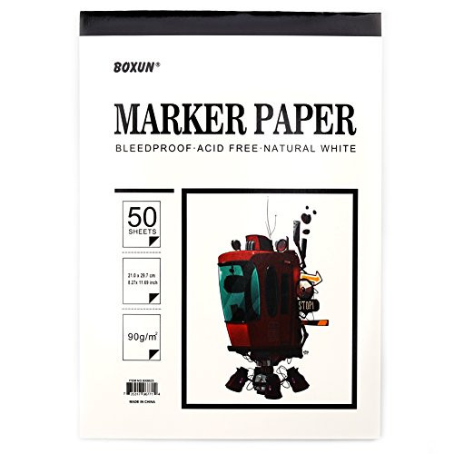 Boxun Premium 50 Sheets Sketch Marker Paper Pad, Bleedproof Artist Drawing Paper, 9 x 12 Inch