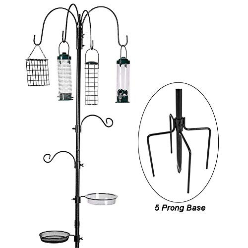 Bird Feeding Station Kit Bird Feeder Pole Wild Bird Feeder Hanging Kit Planter Hanger Multi Feeder Hanging with Metal Suet Feeder Bird Bath for Attracting Wild Birds (Black Bird Feeding Station Kit)