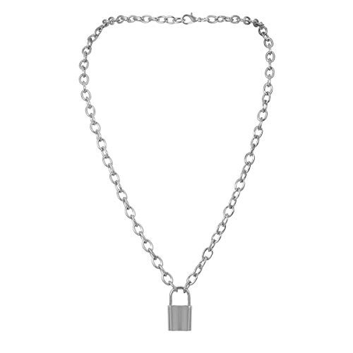 7th Moon Lock Pendant Necklace Statement Long Chain Punk Multilayer Choker Necklace for Women Girls (Silver)