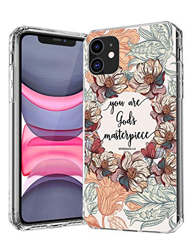 Christian Bible Verses Quotes Case You are God's Masterpiece Soft Flexible Rubber Floral Pattern Protective Case Cover for iPhone 11 Pro Max