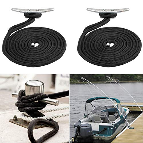 Boaton 2Pcs Marine Double Braided Nylon Dock Lines Fender Lines Pontoon Boat Accessories for Jet Ski, SeaDoo, Wave Runner, PWC, Pontoon Boat, Dinghy, Bass Boat, Watercraft, Yamaha (15 feet)