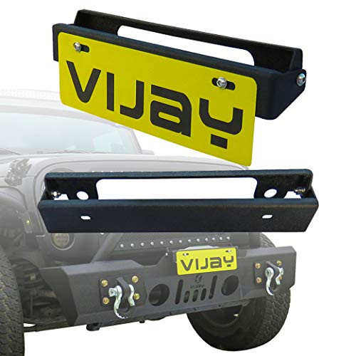 Vijay Hunter Flip-Up License Plate Holder for Winch Black for Jeep Wrangler TJ YJ JK JKU JL Jeep Gladiator JT Truck
