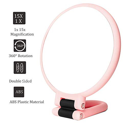 15x Magnifying Handheld Mirror,Travel Folding Hand Held Mirror,Double Sided Pedestal Makeup Mirror with 1/15x Magnification