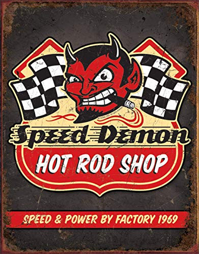 MAIYUAN Speed Demon Hot Rod Shop Metal Tin Signs Vintage Wall Craft Art for Decorating 12" x 8"