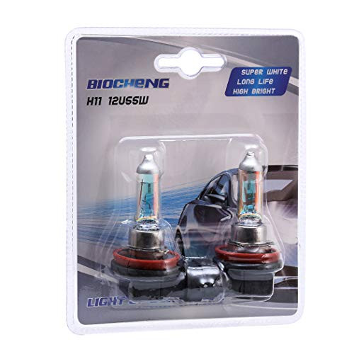 H11 Halogen Headlight Bulb, 100% Super White Long Life Light, 12V 55W PGJ19-2, Long Life, 2 Pack
