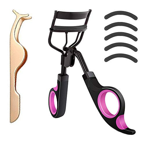 Best Eye Eyelash Curler - Pro Lash Curler plus 5 Additional Refill Pads & Eyelash Extension Tweezers Long lasting & Natural Looking Curl Painless Fits All Eye Shapes Get Gorgeous Eyelashes in Seconds