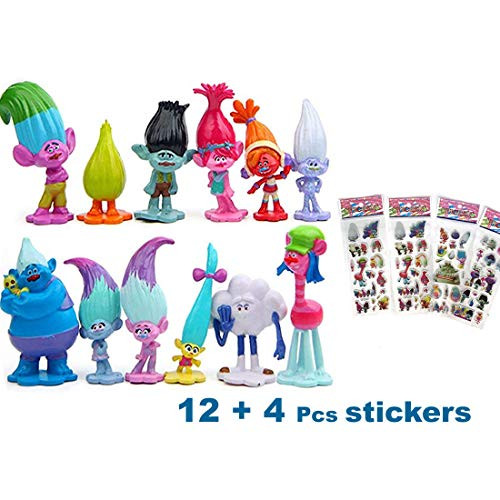 ELSANI 12 Pcs Troll Toys, Mini Trolls Figures Collectable Doll, Trolls Action Figures, Cake Toppers, 1.18"-2.76"