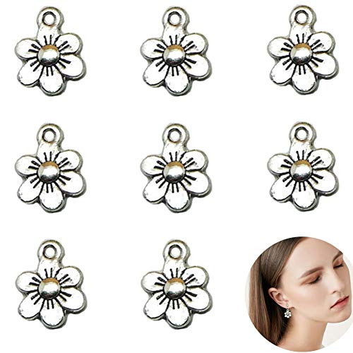 FAFAHOUSE 150Pcs Antique Silver Flower Charms Pendant for Necklace Bracelet DIY Jewelry Making Accessories