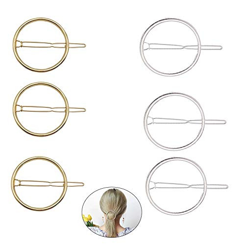FAFAHOUSE 6 PACK Minimalist Dainty Hollow Geometric Round Circle Metal Hairpin Hair Clip Bobby Pin Ponytail Holder Hair Accessories for Women and Girl