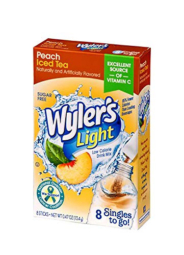 Wylers Light Singles-To-Go Sugar Free Drink Mix, Peach Iced Tea, 8 CT Per Box (Pack of 3)