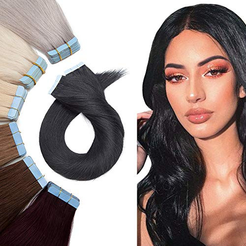 Tape In Real Human hair Extension Glue In Skin Weft Hair Extensions Rooted Tape in Remy Hair Seamless Invisible Double Sided Tape Human Hair Extensions For Women 14 inch 40g 20pcs #01 Dark Black Tape In Real Human hair Extension Glue In Skin Weft Hair Extensions Rooted Tape in Remy Hair Seamless Invisible Double Sided Tape Human Hair Extensions For Women 14 inch 40g 20pcs #01 Dark Black