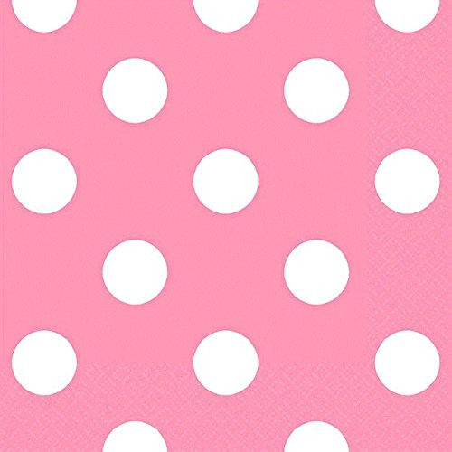 Amscan 501537.109 Disposable, Dots Beverage Napkins, New Pink, One Size 16ct Party Supplies 5" x 5" White