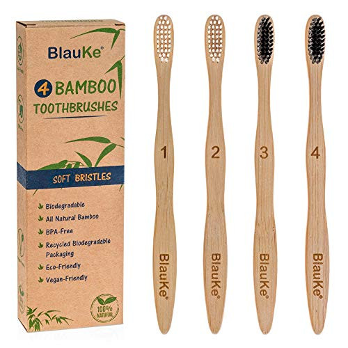 Bamboo Toothbrush Soft Bristles 4-Pack Natural Organic Biodegradable Bamboo Toothbrushes with Charcoal Infused Bristles BlauKe Bamboo Toothbrush Soft Bristles 4-Pack Natural Organic Biodegradable Bamboo Toothbrushes with Charcoal Infused Bristles BlauKe