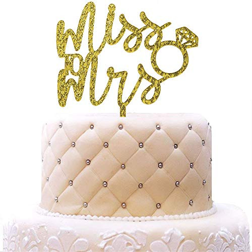 Miss to Mrs Acrylic Cake Topper for Wedding Bridal Shower Engagement Bachelorette Party Decorations, Gold Glitter