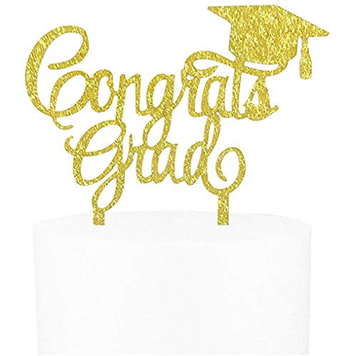 Grad 2020 Cake Topper, Graduation Cake Topper, Class of 2020 Grad Party Decorations Educated Cake Topper for Class High School Graduation College Grad Party Decorations Gold