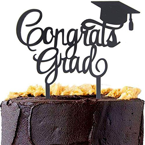 Grad 2020 Cake Topper, Graduation Cake Topper, Class of 2020 Grad Party Decorations Educated Cake Topper for Class High School Graduation College Grad Party Decorations (Black)