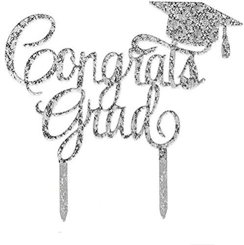 Awyjcas 2020 Congrats Grad Cake Topper - Class of 2020 Graduate Party Decorations Supplies - High School Graduation, College Graduate Cake Topper (Silver)
