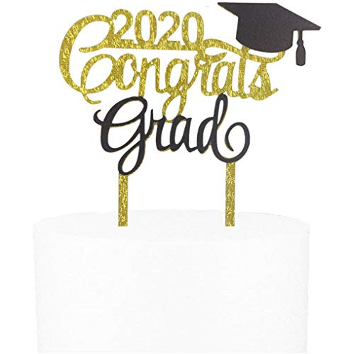 AICHENGZI Grad Acrylic 2020 Cake Topper, College Graduation Cake Topper, High School Class of 2020 Grad themed Party Decorations Educated Cake set (Gold) 1 