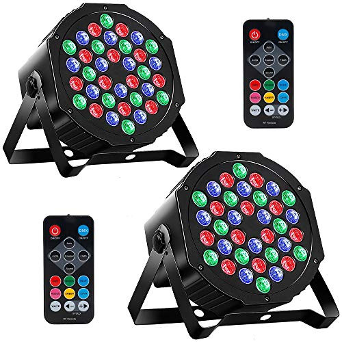 MOSFiATA 2 Pcs Par Lights DMX, RGB 36 LED DJ Stage light Sound Activated 7 Modes Uplighting with Remote Control DJ Equipment for Club Christmas Wedding Party Indoor Event Dance (2 Pack)