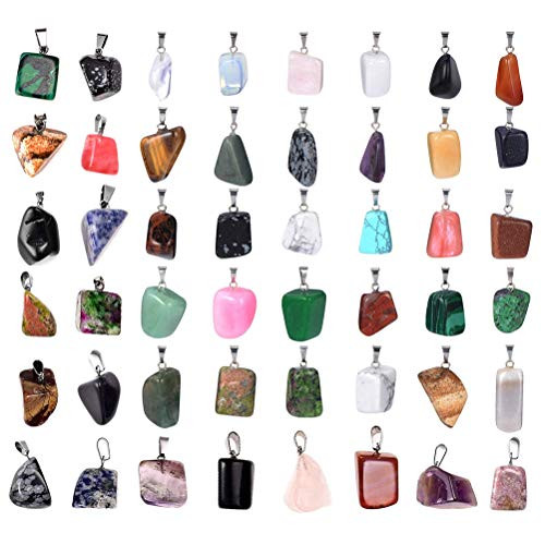 Vankcp 50 Pcs Irregular Charms Pendants with Storage Bag, Natural Mixed Healing Stone Beads Crystal Stone Pendants Quartz Charms for Necklace Jewelry Making