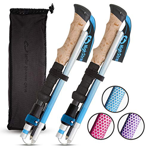 High Stream Gear Women's Collapsible Walking Sticks, 2 Long Lightweight Foldable Hiking & Trekking Poles, Adjustable Quick Lock Folding Backpacking Poles with Accessories (Light Blue)