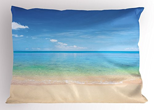Ambesonne Ocean Pillow Sham, Island Seashore Beach Sandy Photo with Clear Bright Sunny Sky Image, Decorative Standard King Size Printed Pillowcase, 36 X 20 Inches, Cream Sky Blue Turquoise