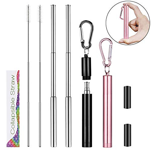 2 Pack Drinking Straws Collapsible Stainless Steel Reusable Straws, Portable Telescopic Metal Drinking Straws with Case, Aluminum Key-Chain, Cleaning Brushes for Home Work Travel 2 Pack Drinking Straws Collapsible Stainless Steel Reusable Straws, Portable Telescopic Metal Drinking Straws with Case, Aluminum Key-Chain, Cleaning Brushes for Home Work Travel