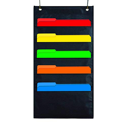 Kruideey 5 Pocket Hanging File Organizer, Cascading Wall Organizer Storage Pocket Chart, Office Supplies Storage, Home & Classroom Organizations - Black?5 Pockets?