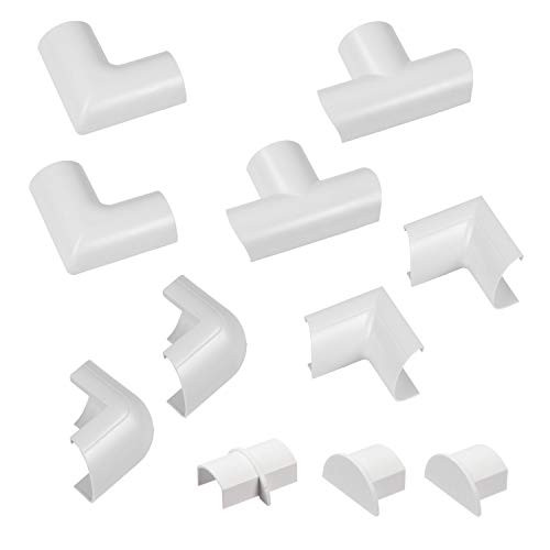 D-Line Mini Cable Raceway Clip-Over Accessories | Join Multiple Lengths of 3015 Cord Cover | 11 Piece Electrical Raceway Accessory Multipack - White