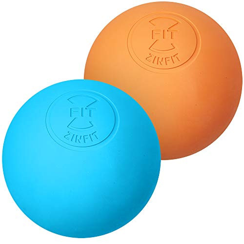 Premium Lacrosse Massage Balls Set by ZinFit - Lacrosse Ball for Myofascial Release, Trigger Point Therapy, Muscle Knots, Roller Yoga Therapy Massager Hard & Firm Rubber - Pack of 2 (Orange Blue)