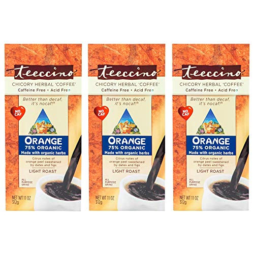 Teeccino Chicory Coffee Alternative - Orange - Ground Herbal Coffee Thats Prebiotic, Caffeine-Free & Acid Free, Light Roast, 11 Ounce (Pack of 3)