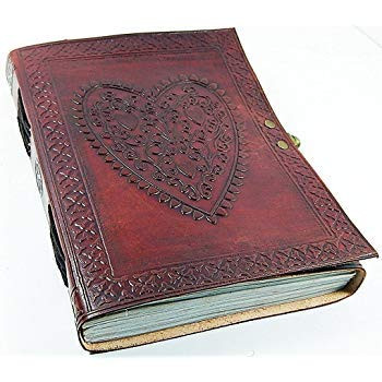 Leather Journals| Large Vintage Heart Embossed |Blank Notebook|Leather Journal Notebook Diary|Blank Coptic Bound with Lock Closure|Leather Sketchbook|Buy Leather Books at Dharma Craft