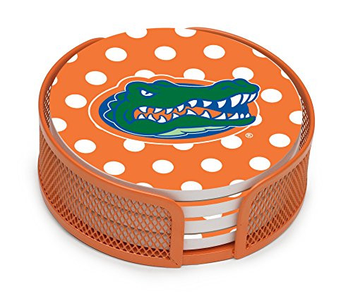 Thirstystone Stoneware Drink Coaster Set with Holder, University of Florida Dots